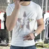 Camisetas masculinas 2023 Verão Big Size Men's T-shirt Trend Ins Moda Starfish Patterl Drill Slave Short Tshirt preto branco