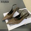 Dress Shoes Eilyken Classic Retro Buckle Strap Woman Pumps Pointed Toe Mules Dress Low Heel Shoes Designer Slingback Ladies SandalsL230227