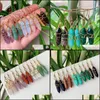 car dvr Charm Naturstein Tropfen Charms Ohrring Wire Wrap Sechseckige Amethyste Lapis Lila Quarz Rosa Kristall Ohrringe Chakra Pendum Pendo Dhlnn