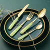 Dinnerware Sets 16Pcs Ceramic Handle Cutlery Set Stainless Steel Gold Forks Spoons Knives Kitchen Dinner Tableware