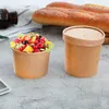 Kraft Paper Cups Soup Bowls Containrar Glass Kraft Mat engångsdessertkopp med lock