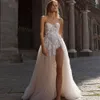 Boho High Side Split Robe De Mariée Sequin Dentelle Appliques Chérie A-ligne Robe De Mariée Sans Manches Princesse Robe De Mariée Sexy Robe De Novia 2023