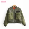 Women's Jackets Army Green Round Neck Long Sleeve Pocket Chic Female Jacket Korean Pilot Thicken Warm Locomotive Women's Coat 230227