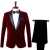 Men's Suits Mens Velvet Jacket With Pants Sets One Button Business Casual 2 Piece Men Party Wedding Groom Dress Prom Tuxedo Suit