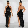 Lässige Kleider für Damen, sexy Cocktail-Pailletten, durchsichtig, einfarbig, ärmellos, Neckholder, Partykleid für Damen, Abschlussball