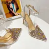 Dress Shoes Eilyken Design Style Crystal PVC Transparante vrouwen Pumps Sexy Stiletto High Heel Buckle Strap Mule Shoes Female SandalsL230227