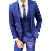 Costumes pour hommes Blazers Blazer Gilet Pantalon Haut de gamme Marque Boutique Mode Plaid Bureau d'affaires formel Costume pour hommes Marié Robe de mariée Partie Costume masculin 230227