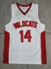 qqq8 Troy Bolton # 14 High School Wildcats NCAA College Basketball Maglie Crestwood High School Knights Bianco Rosso Taglia S-XXL