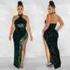 Lässige Kleider für Damen, sexy Cocktail-Pailletten, durchsichtig, einfarbig, ärmellos, Neckholder, Partykleid für Damen, Abschlussball