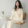 Dames slaapkleding QSroCio Hoge kwaliteit Pyjama's Set Kimono Ins Style Cotton Casual Homwear V Neck 2pcs Nachtjamin 230227