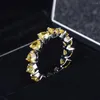 Cluster Rings Love Hearts Yellow Crystal Citrine Gemstones Diamonds Bands for Women 18K White Gold Silver Color SMEEXKE TRENDY ACCIMEORY