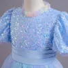 Robes de fille Grandes filles de luxe longue robe de soirée rose bleu paillettes robes de soirée formelles enfant anniversaire princesse mariage Pageant enfant robes de bal