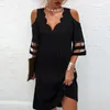 Sıradan elbiseler moda kadın bodycon kapalı omuz vneck mini elbise seksi yaz plaj parti vestidos gevşek boho flora baskı 230227