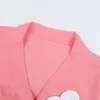 Diseñador de suéteres de mujer 206 2023 Primavera Verano Mujer Suéter de manga larga con cuello en V Cardigan Rosa Blanco Marca Mismo estilo Jersey de rayas para mujer