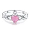 Anéis de casamento roxo laranja rosa opala claddagh anel feminino de coração fofo noivo de pedra delicada cor de prata para mulheres