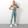 Conjunto ativo conjunto de roupas de ioga sem costura Setreias femininas um colete de ombro de ombro Sexy Oblique Bra Tight Sports Leggings Fitness Suits