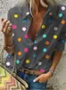 Damen Blusen Hemden Polka Dot Umlegekragen Langarm Plus Size Kleidung Streetwear Weiß Xxl 230227