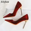 Отсуть обувь eilyken 2023 Осенью новый дизайн заостренные женские насосы Sexy Silk Thin High High Slipon Wedding Party Shoes Размер 3443L230227