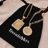 Pendant Necklaces Initials Letter Name Necklace For Women Men Gold Silver Color Square Alphabet Charm Box Link Chain Couple Pendants GPM05Pe