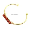 Cuff Gemstone 6Mm Round Beads Bracelet For Women Girls Handmade Gold Wire Woven Lift Of Tree Healing Chakra Crystal Friendship Bangl Dh42B