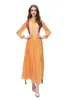 Robes de défilé pour femmes col rond manches longues broderie bloc de couleur élégant concepteur fête robes de bal