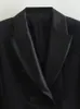 Damen Anzüge Blazer Kumsvag Herbst Frauen Satin Blazer Mäntel Anzug Casual Schwarz Zweireiher Weibliche Elegante OL Blazer Oberbekleidung Kleidung 230228