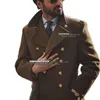 Herenpakken blazers herfst/winter mannen pak jas vintage militaire jas tweed woolblends bruine veste homme dubbele borsten overjas o