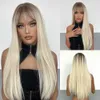 Sentetik peruklar Easihair Brown'dan Sarışın Ombre Sentetik Peruklar Patlamalar Uzun Düz Doğal Saç Kadınlar Günlük Cosplay Wig Isı Dayanıklı 230227