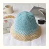 Szerokie brzegowe czapki nowe papierowe słomki hat hat panie szydełkowe oddychanie Panama Edge Stitch Design Bob Fishing Caps Girls Summer UV Beach Hat G230227