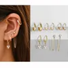 Punk Rock Helix Fake Cartilage Ear Cuff with Long Chain Circle Hoop Earrings Set for Women Tiny Piercing Huggie Earring Jewelry