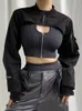 レディースジャケットウィーキープパンクスタイルスーパークロップドジャケットジップアップポケットパッチワーク貨物女性衣装ストリートウェアブラックコート韓国ファッション230228