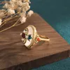 New Band Rings Ancient Law Inheritance Goldplated Chinese Style Elegant Enamel Color White Jade South Red Pearl Women Jewelry 230228
