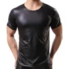 Camisetas masculinas Moda masculina 2023 Sexy Camiseta curta de couro curta Men Men Fitness Undershirt camiseta camiseta Homme Polera Hombre