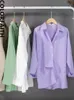 Blouzen voor dames shirts colorfaith solide multi -kleuren revers elegant dame kantoor Koreaanse mode wilde chique veer dames blouse roze tops bl1383 230228