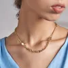 Chains Kpop Beads Natural Pearl Necklace For Women Gold Color Link Chain Choker Stainless Steel Collier Fashion Jewelry P3253Chains