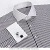 Men's Dress Shirts Windsor Collar Striped French Cuff Mens Long Sleeve Formal Business Party Wedding Slim Fit Tuxedo Cufflinks ShirtMen's