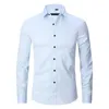 2023 Spring Plus Size S-5XL Mens Shirts Elastic Shirt Solid Color Long Sleeve Business Tee Shirt Men's Fashion Clothes Tops Slim Fit Shirts For Men