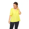 Camicie attive Estate scollo a V Split Yoga Donna 4xl Allenamento sportivo T-shirt sportiva Mezza manica femminile Giallo Fitness Top Large Size