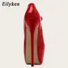 Dress Shoes Eilyken New Design Platform Women Pump Shoes Black Red Elegant Shallow Buckle Strap Super High Heels Wedding Ladies SandalsL230227