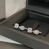 Stud Earrings Ladies Crystal Square Diamond Ring Geometric Water Drop With Rectangular Zircon 925 Sterling Silver Adjustable Jewelry