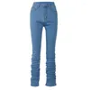 Jeans da donna 2023 pantaloni impilati in denim blu con arricciatura alta pantaloni autunnali abbigliamento donna streetwear moda pantaloni con tasche skinny