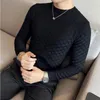 Erkek Sweaters Erkekler Sonbahar/Kış Termal Örgü Sweater/Erkek İnce Uygun Ekose Yuvarlak Yuvarlak Set Kafa Kazakları Jumper Sıradan Süveter 230228