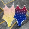 Luxury Gradient conjoined Women Swimwear Bikinis Set Textile Letter Printed Ladies Bodysuit Swimsuit Beach Party Womens Swim Suit