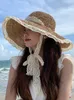 Wide Brim Hats 2022 NEW Women's Summer Bucket Folding Lace Straw Hat Panamas UV Protection Sun Visor Hat Seaside Beach Hat Tide Summer Hats G230227