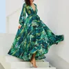 Robes décontractées femmes mode col en v robe Sexy été dos nu imprimé bohème plage à manches longues femme fête Maxi Ropa Mujer