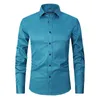 2023 Spring Plus Size S-5XL Mens Shirts Elastic Shirt Solid Color Long Sleeve Business Tee Shirt Men's Fashion Clothes Tops Slim Fit Shirts For Men