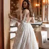 Eleganti boho pizzo e tulle un abito da sposa abito da sposa a pezzi a maniche lunghe al collo vintage abbigliamento da sposa occidentale