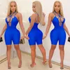 Designer Women Solid Deep V Short Bodycon Jumpss Suibits Bez pleca