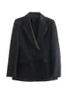 Trajes para mujer Blazers Kumsvag Otoño Mujer Satén Blazers Abrigos Traje Casual Negro Doble botonadura Mujer Elegante OL Blazer Prendas de abrigo Ropa 230228