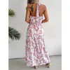 Casual Dresses Summer Beach Dress Women Floral Print Tie-up Halter Neck Backless High midja Lång sundress Party Holiday Clothing Kvinna